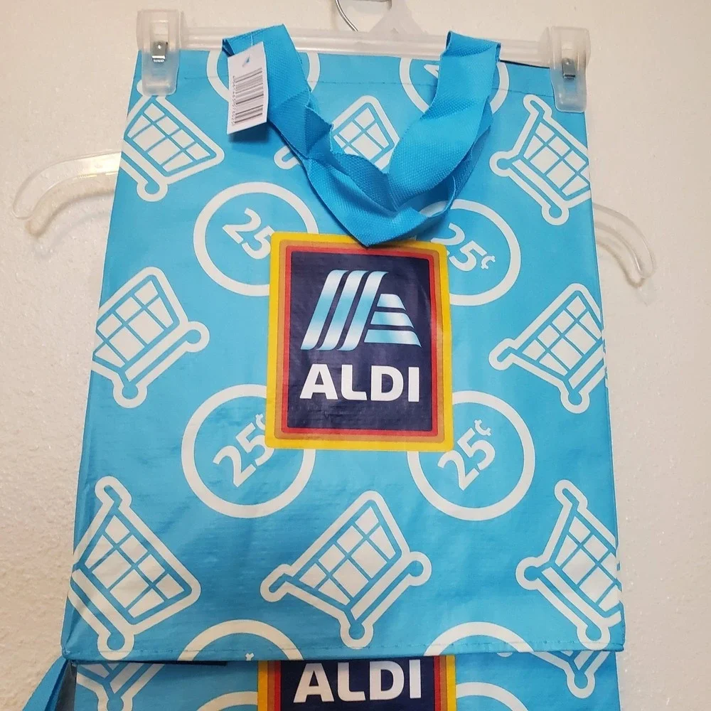 Aldi Reusable Grocery Shopping Bag Set of 4 Blue 25 Cent Cart Logo Totes NEW